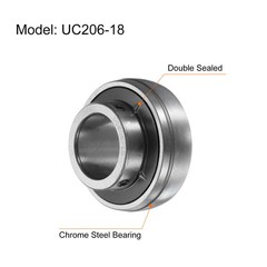 Ball Bearing Insert Chrome Steel Gcr15 UC206-18 Bore 1 1/8″ Set Screws