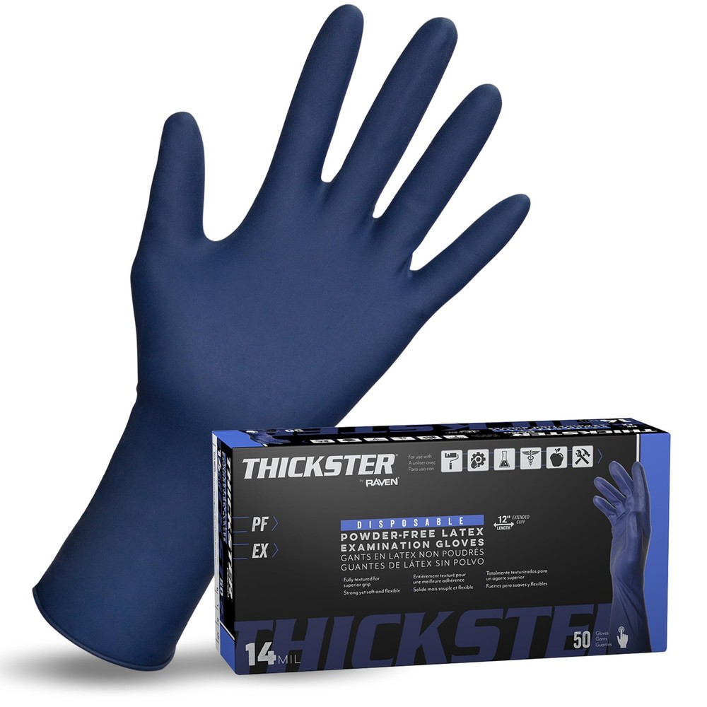 Thickster Powder-Free Exam Grade Latex Disposable Gloves. Size Large. Blue, 1…