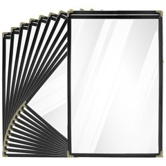Black Vinyl Menu Holders w/ Clear Sleeves, 8.5 x 14in, 1 Page/ 2 View – 25 Pack