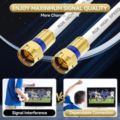 Coaxial Cable 3ft/6ft/10ft/15ft/25ft/50ft/60ft/75ft/100ft, RG6 3FT, White