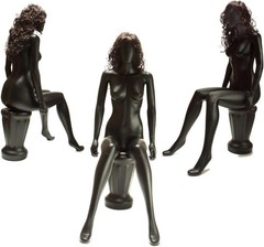 Spray painted sitting black female fullbody mannequin manikin with pedestal