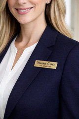 Custom Engraved 1×3 Brushed Gold Name Tag with Magnetic Clip / Badge ID Employee
