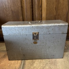 Vintage Metal File Box Curmanco USA 12×5.5×10 Gray Steel Metal Latch Worn Sturdy