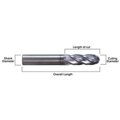 4 Flute 3/8″ x 1″ x2-1/2″ Ball Nose Solid Carbide End Mills AlTiN Coated