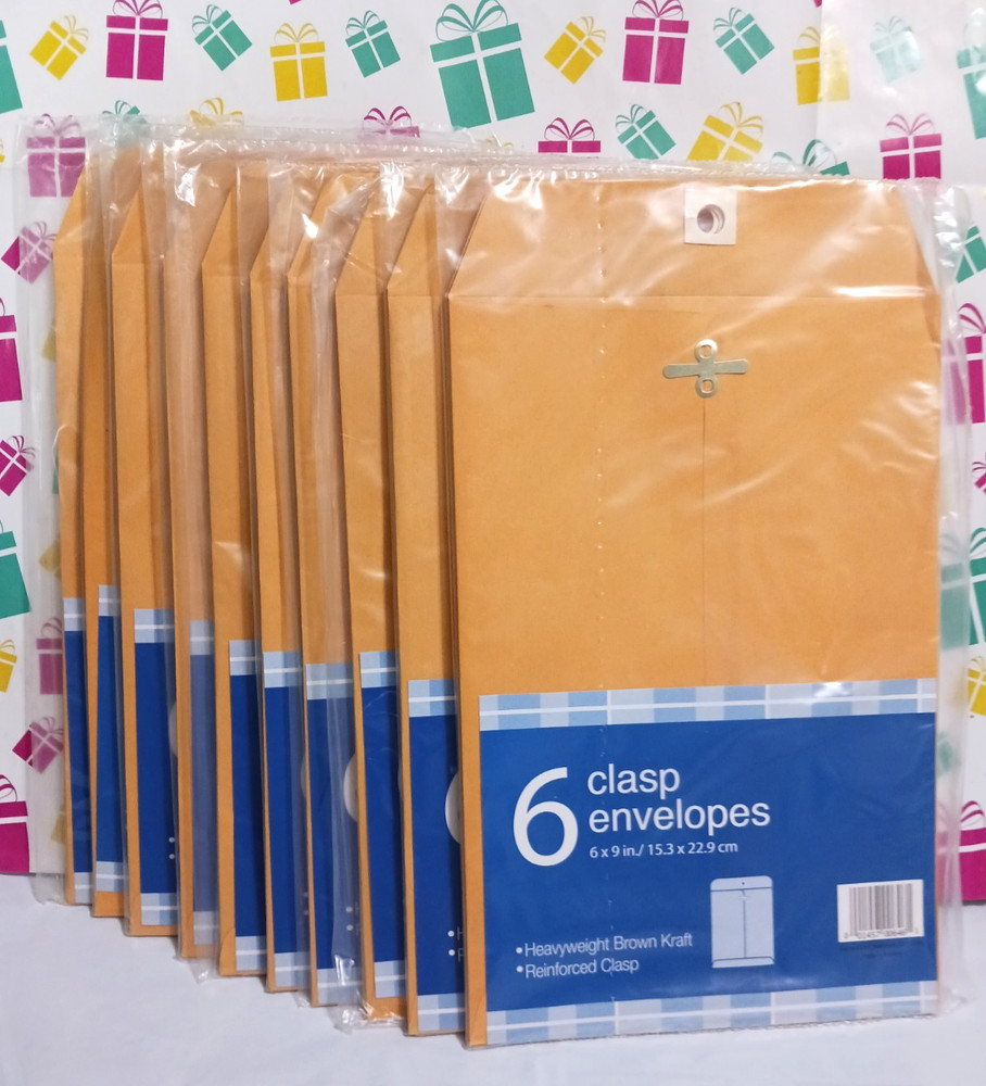 Heavyweight brown craft clasp envelopes. 10 packs 60 envelopes 6 X 9 inches NEW
