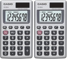 Casio HS8VA Standard Function Pocket Size Basic 8 Digit Calculator Pack of 2