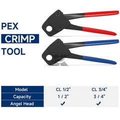 1/2″ 3/4″ PEX Crimp Tool Kit Plumbing Crimper And Angle Gauge Tools Combo