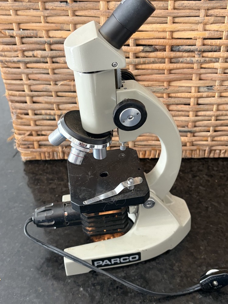 Vintage PARCO Monocular Compound Microscope 13″ Electric Illuminated Working