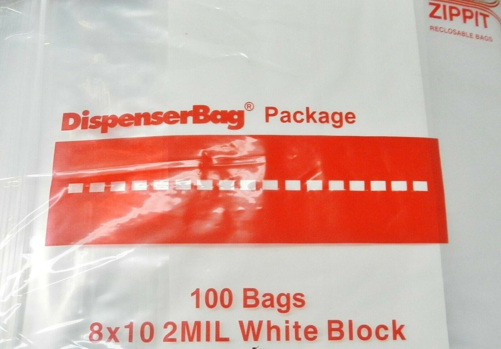 100 Reloc Zippit Bags 8×10 White Block 2mil Zip Seal Reclosable Writeable 8x 10″