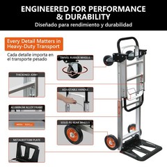 Convertible Aluminum Hand Truck Foldable Dolly Platform Cart 500lbs Heavy Duty
