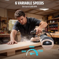 5-Inch Random Orbital Sander, 2.6Amp 320W Variable Speed (8000–13000RPM) E
