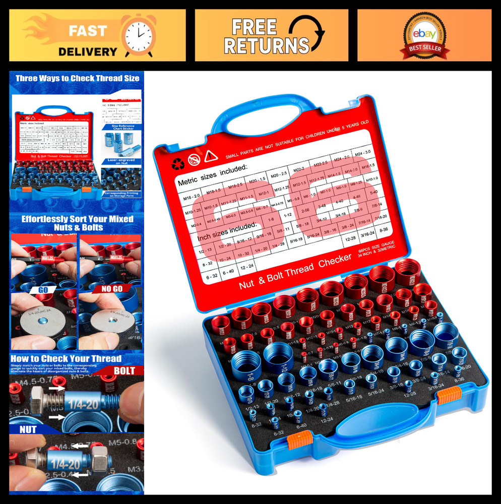 66 Nut & Bolt Thread Checker Tool Set with Storage Box – 32 Metric & 34 Standard