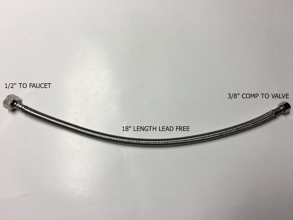 2) 3/8″ COMP x 1/2″ FNPT 18 LONG FAUCET SUPPLY HOSE LINE BRAIDED STAINLESS STEEL