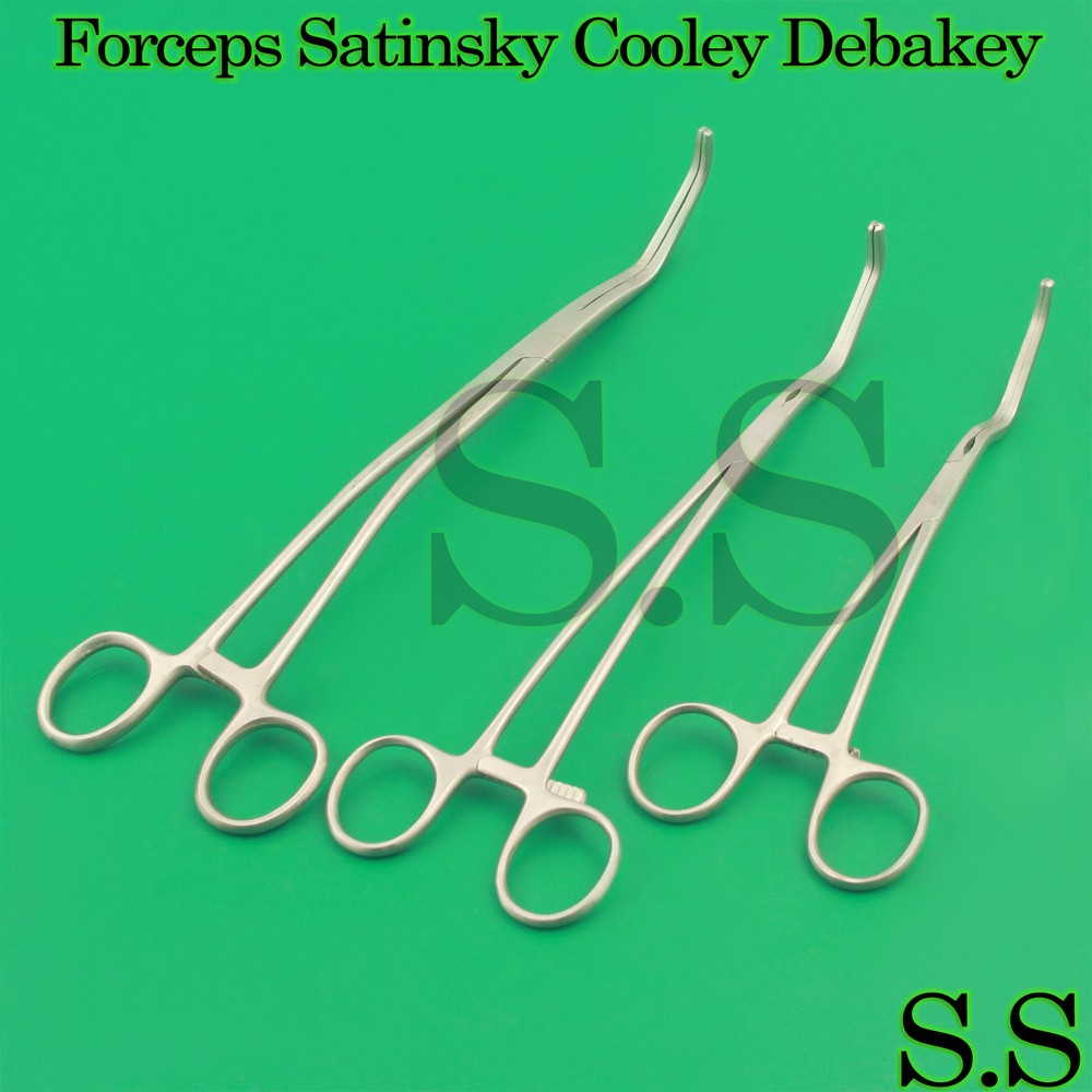 Surgical Forceps Satinsky Cooley Debakey Veterinary Instruments Set of 3