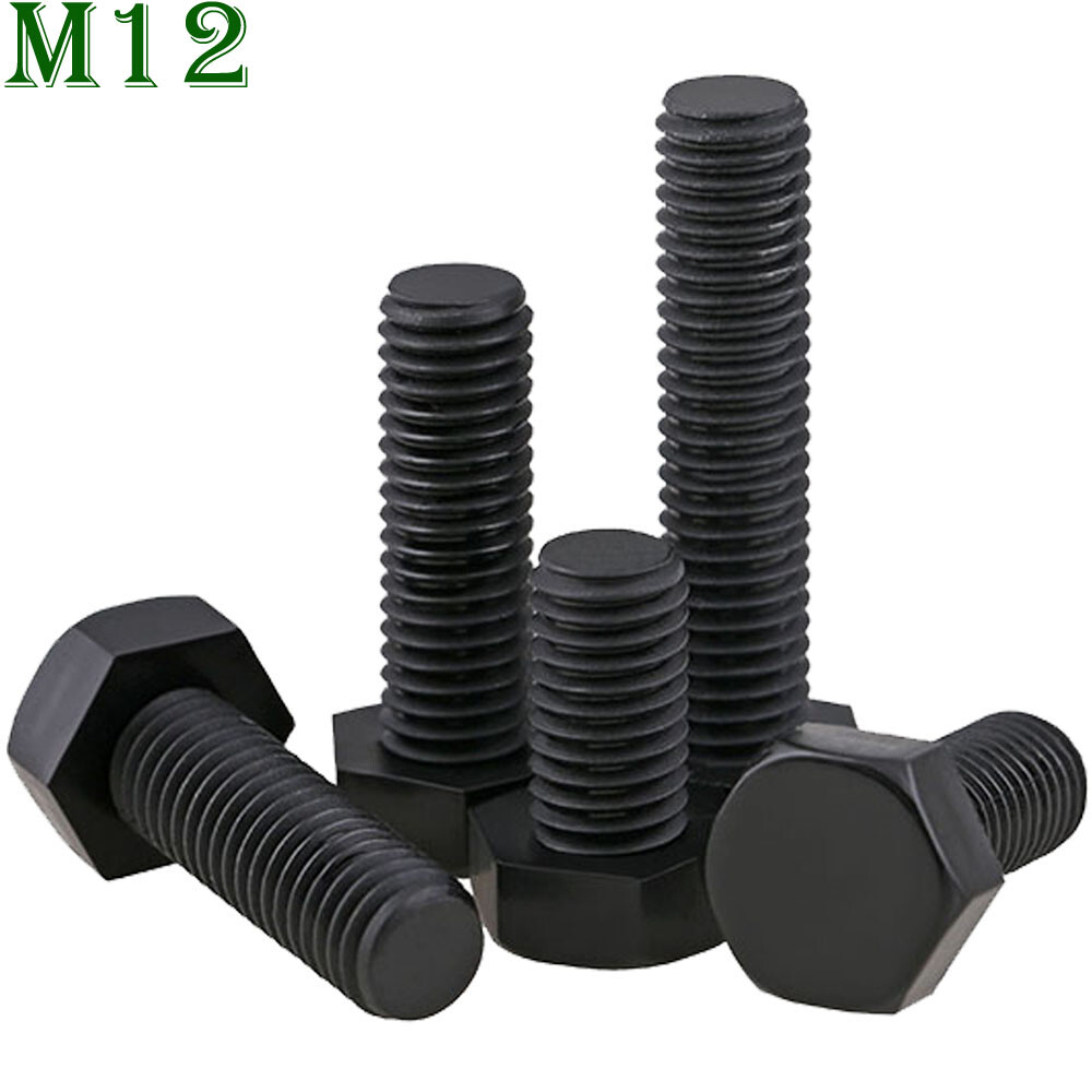 M12 – 1.75 Black Nylon Hex Head Bolts Full Thread Hex Cap Plastic Screws DIN 933