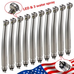 10* Dental LED Handpiece Push Button 3 Way High Fast Speed Handpiece 4 Holes FDA