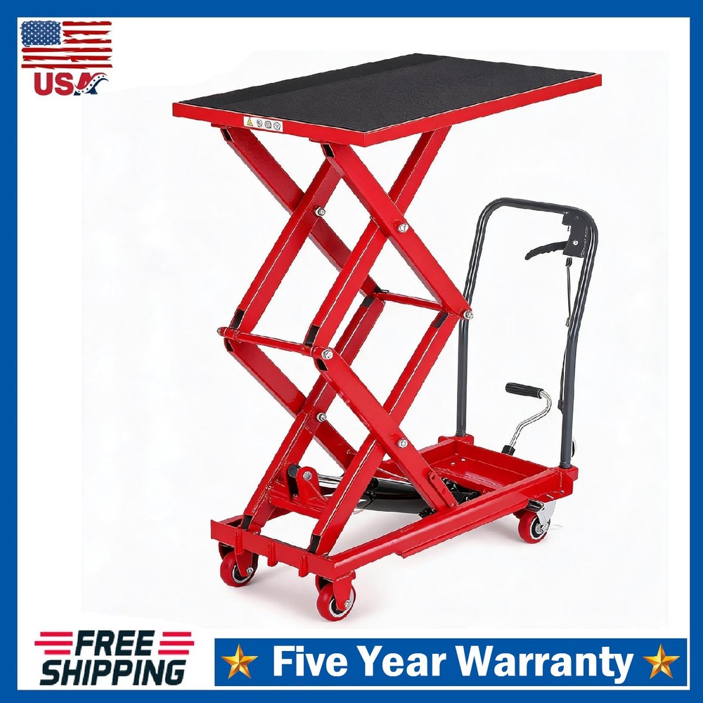 Hydraulic Lift Table Cart 50″ 330lbs Capacity Double Scissor Lift Table w/Wheels