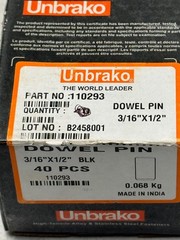 Unbrako Dowel Pin 3/16×1/2 Black Steel Part No 110293 B2458001 India-40PK