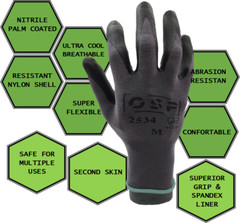 2534 OSP Nitrile Micro Foam Coated Palm High Grip Multi-Propouse Work Glove 12Pk