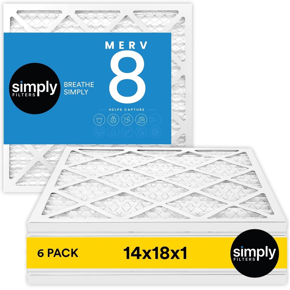 Simply 14x18x1 Air Filter, Merv 8, 6 Pack, For Home AC Furnace 14x18x1, White