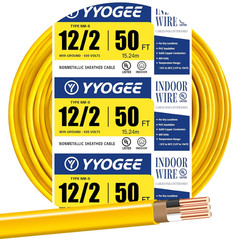12/2 NM-B Wire with Ground, 100 FT 12 Gauge Wire Solid Pure Copper Non-Metallic