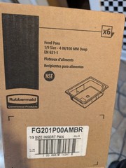 6 Rubbermaid FG201P00AMBR 1/9 Size 4” Deep Amber High Heat Plastic Food Pan