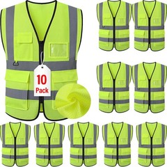 10 Pack Reflective Mesh Safety Vest, Breathable Hi Vis Vest Construction Work…