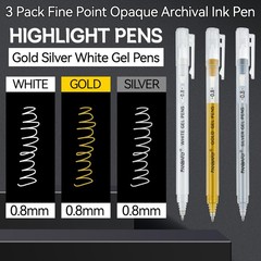 Gold Silver White Gel Pens, 0.8mm Fine Point Opaque Archival Ink Pen