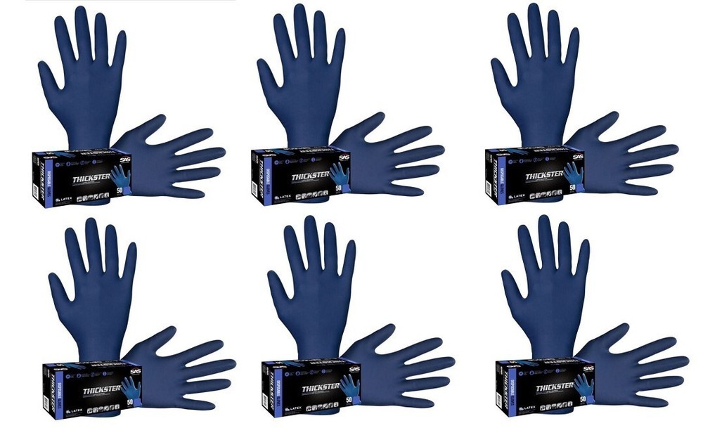 SAS Safety 6604 Thickster X-Large Textured Exam Grade Latex Gloves, Blue(6 Pack)