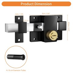 Anti-Rust Long Throw Gate Lock for 40-80mm Wooden Door Right & Left Door 5 Keys