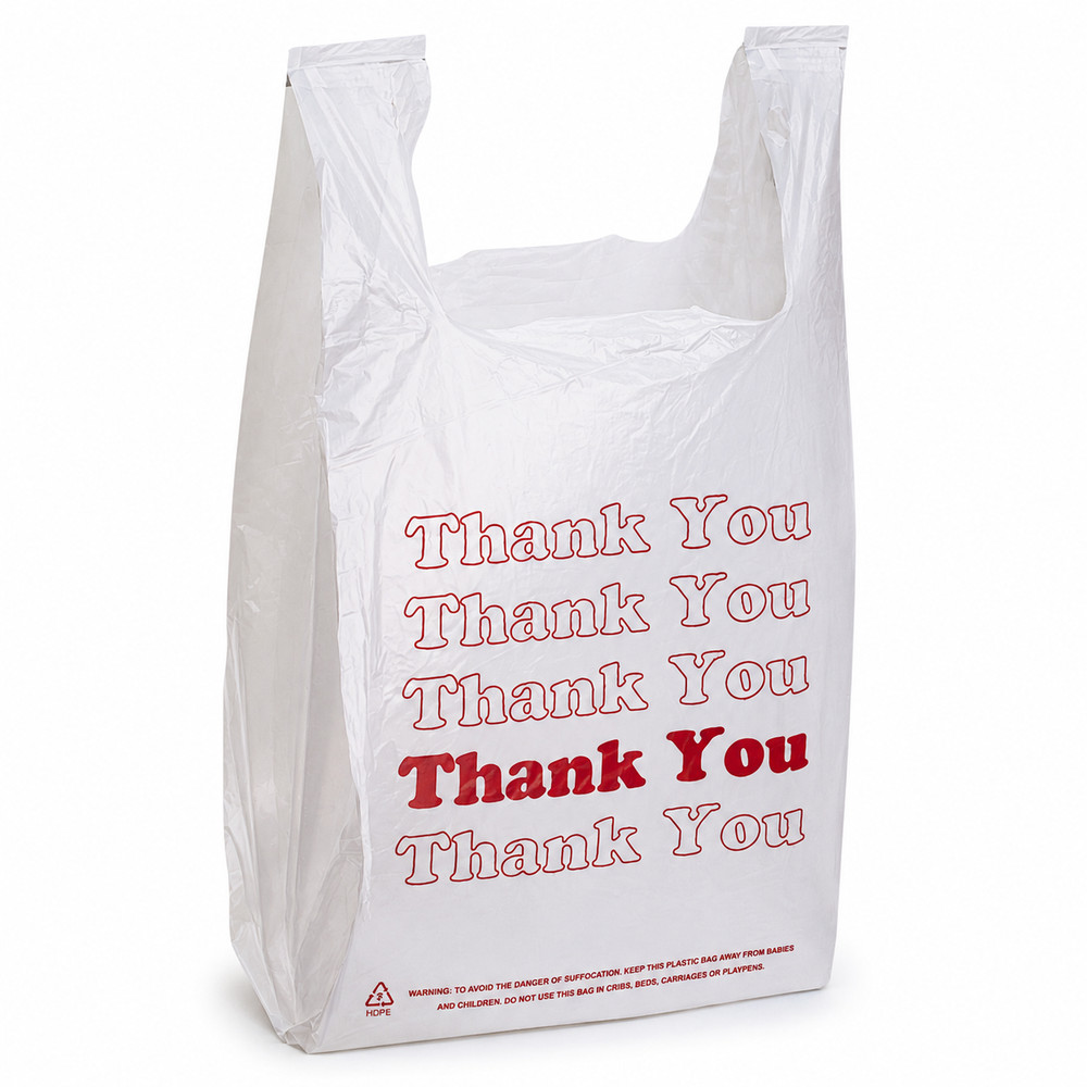 Bags 1/6 Large 21 x 6.5 x 11.5 “Thank You” T-Shirt Plastic Grocery Shopping 0.48