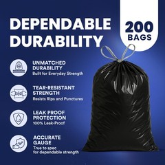 Plasticplace 13 Gallon Extra Tall Drawstring Kitchen Trash 1.2 Mil 24W X 31H