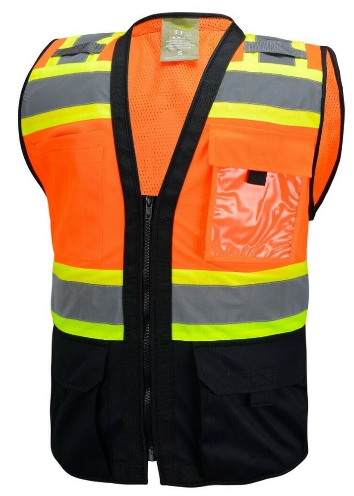 Surveyor Black/ Orange Two Tones Safety Vest, ANSI/ ISEA Photo ID Pocket