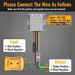 20V to 12V Step-Down Converter Compatible with Dewalt 20V Battery, DC 12V 20A 24