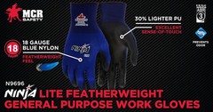 Med/8 MCR SAFETY NINJA LITE POLYURETHANE COATED WORK GLOVES (1 DOZEN/12 PAIR) M