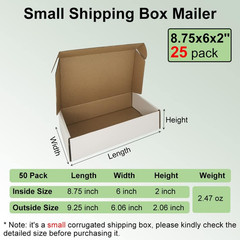 9X6X2” Small Shipping Boxes 25 Pack, White Corrugated Cardboard Literature Mail