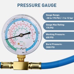 Refrigerant Charging Hose Kit R290 R600A w/ Gauge 600 PSI for Mini Fridge Repair