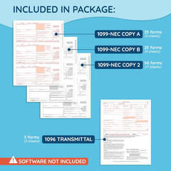 Blue Summit Supplies 1099-NEC 4-Part Tax Form Kit, 2025, Intended for Quickbooks