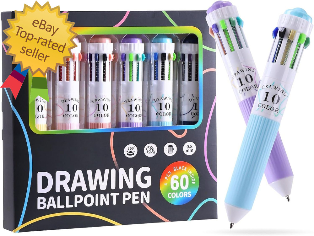 60 Colors Multicolor Pen in One, 6Pcs 10-In-1 Retractable Colored Ballpoint Pens