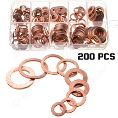 200x/Kit Solid Copper Crush Washers Gasket Set Flat O-Ring Seal Assortment