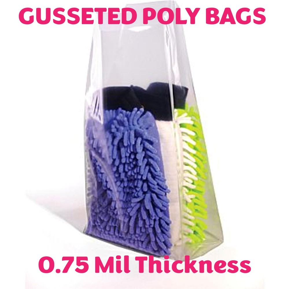 0.75 Mil Expandable Gusseted Poly Bags Clear Polyethylene Multiple Sizes LDPE