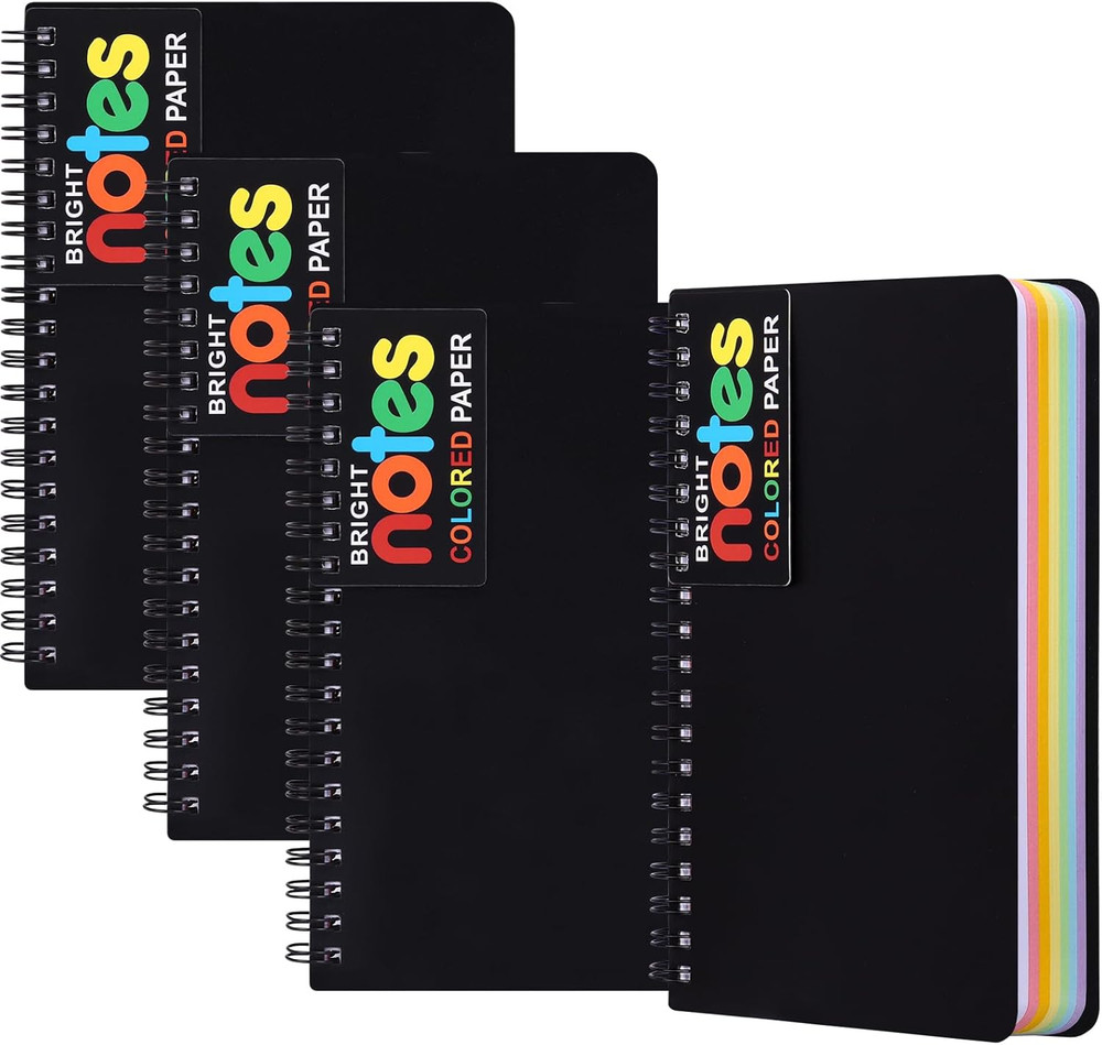 4 Pack 5 x 7in Spiral Notebook, Spiral Journals, Poly Cover 7 Bright Neon Colore