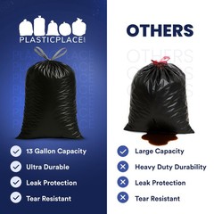 Plasticplace 13 Gallon Extra Tall Drawstring Kitchen Trash 1.2 Mil 24W X 31H