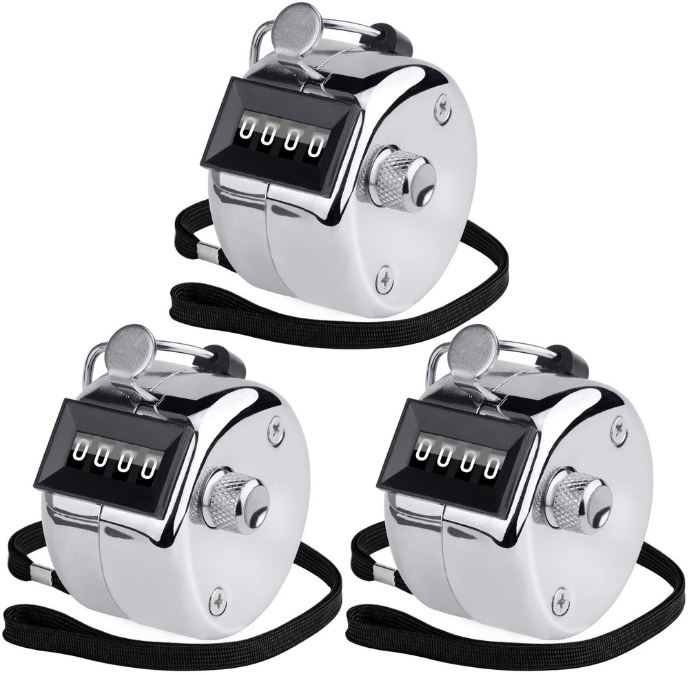 Metal Handheld Tally Counter, 4Digit Mechanical Clicker, 3Pack