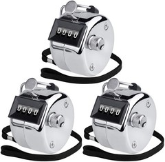 Metal Handheld Tally Counter, 4Digit Mechanical Clicker, 3Pack