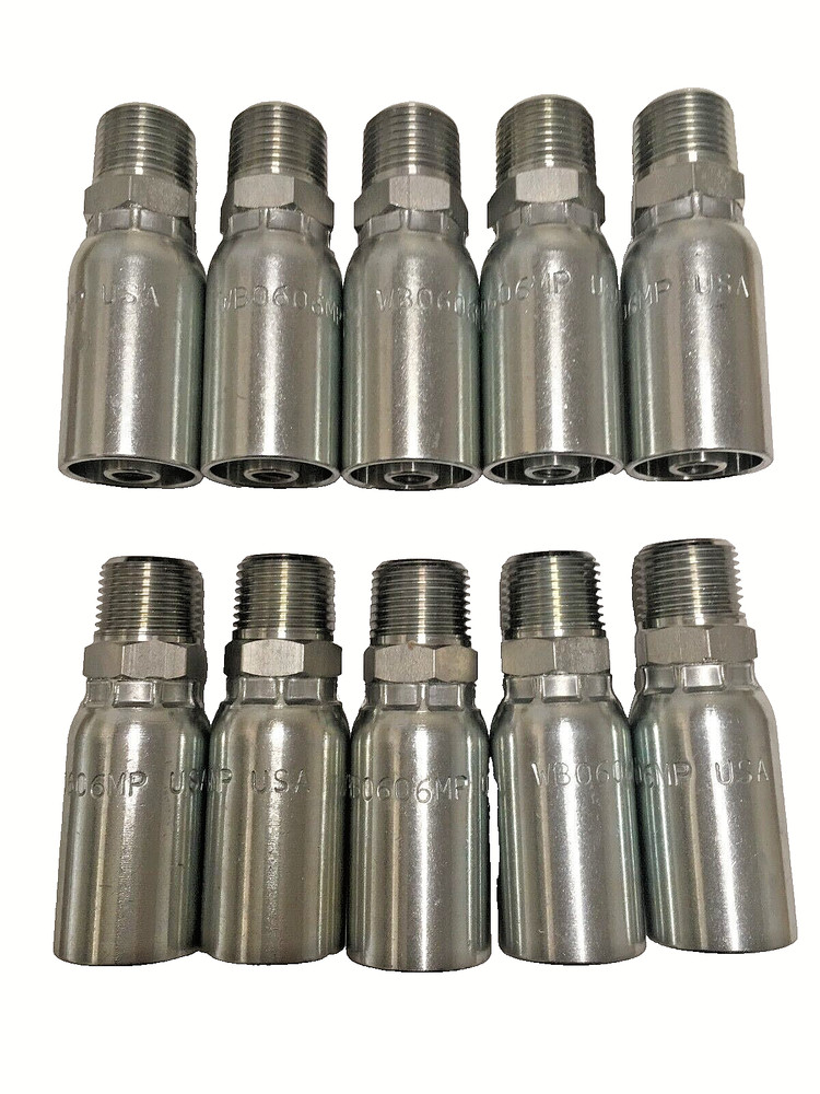 10) 1/4 hose x 1/4 MNPT Hydraulic Hose Fittings *Made in USA* HY/U Style