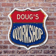 Doug’s Workshop Shield Shaped Sign Weather Resistant Crafted in the USA