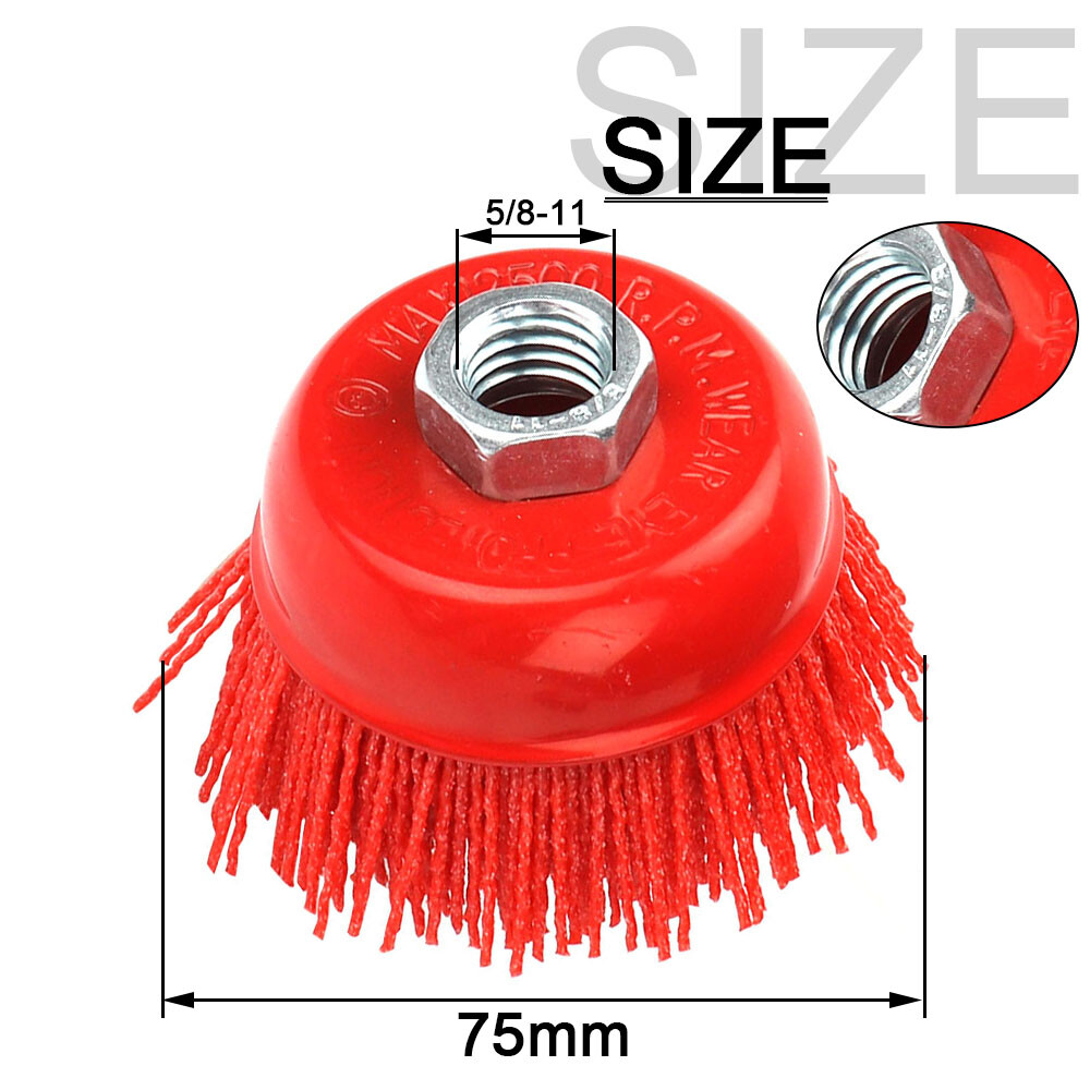 3″ Abrasive Filament Nylon Bristle Cup Brush, Sanding Scuffing, 5/8-11 Thread