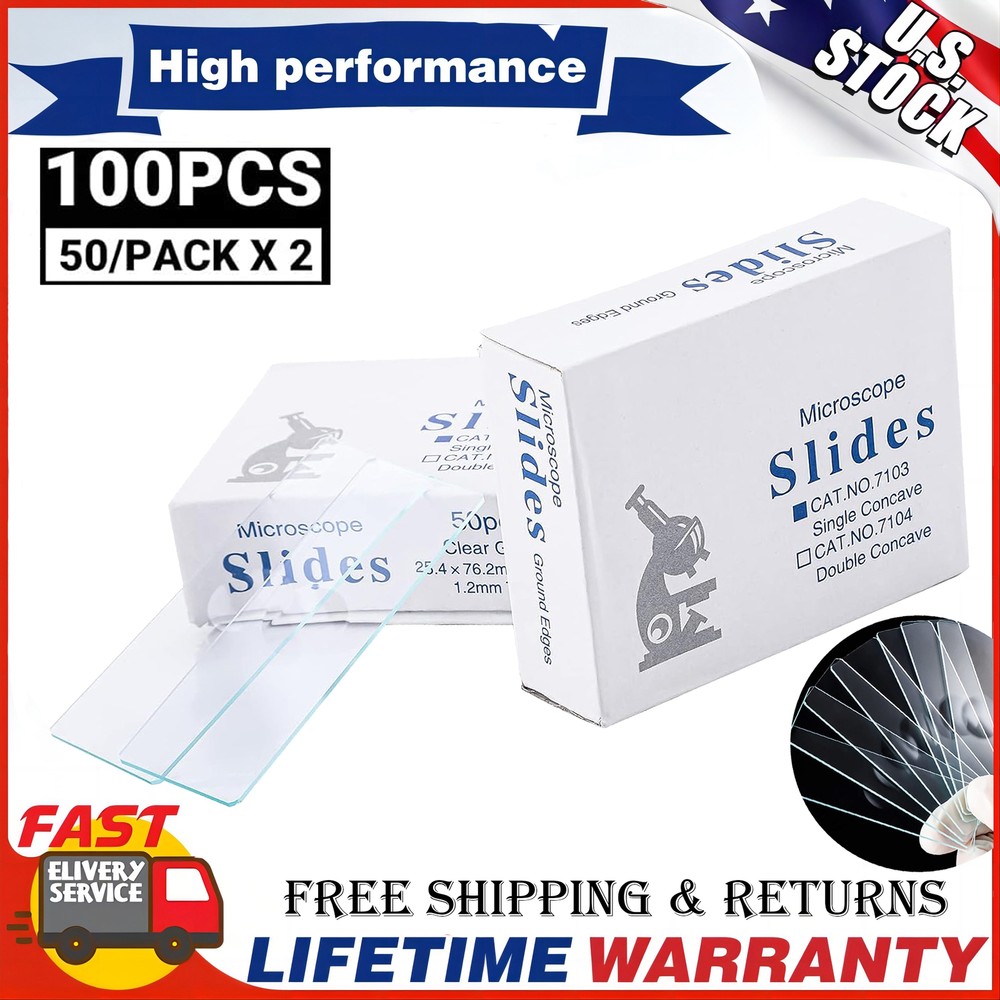 100Pcs Microscope Slide Concave Single concave Glass Slide Single Depression USA