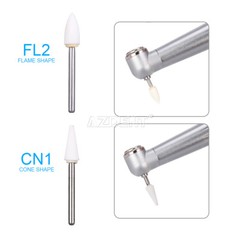 3Type Dental White Stone Polishing Burs FG Aluminum Oxide Flame/Cone/Round Shape